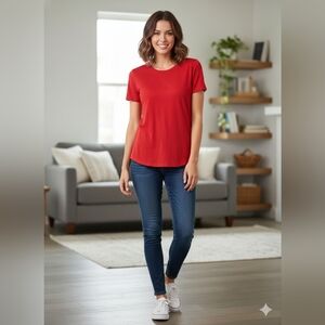 Nine West Essential Crewneck Tee Raleigh Red Size Large (EUC)
